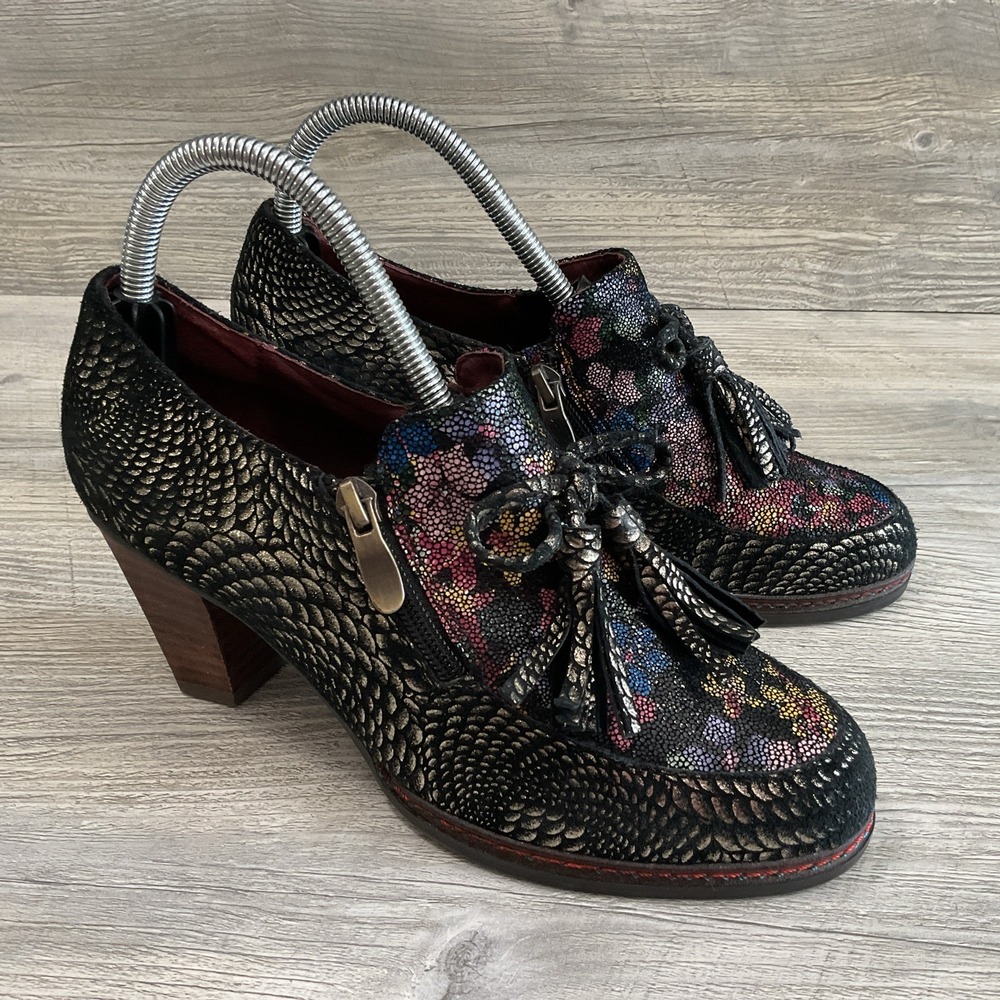 Spring Step L Artiste Madalena Floral Leather Heel Tassel Women's 38 EU 8 US